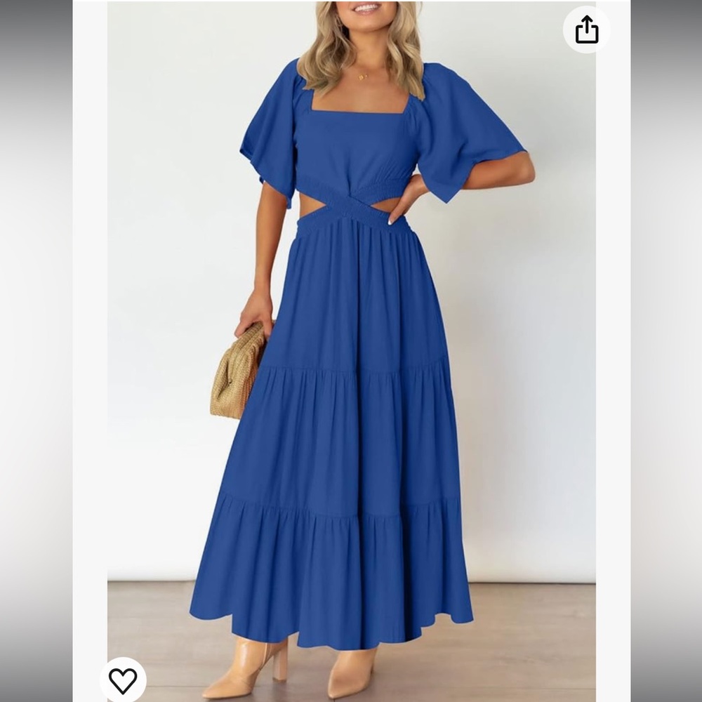 LEANI Blue Cutout Maxi Dress Short Sleeve Casual Party Dress Small Royal Blue - Picture 3 of 4
